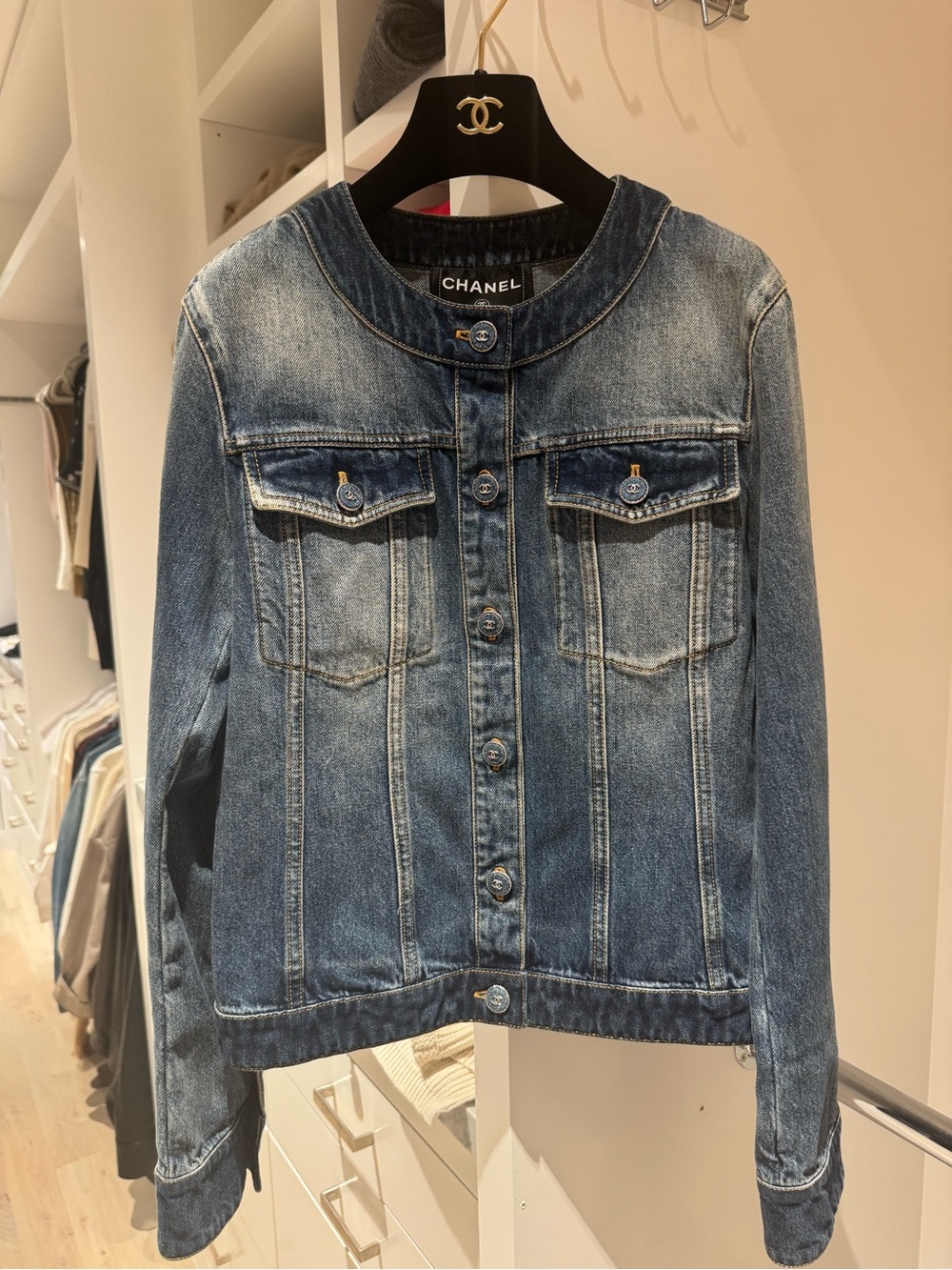 CHANEL 24B Denim Crewneck Jacket